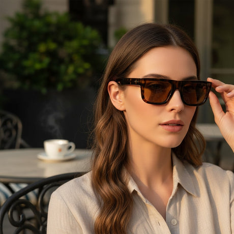 Womens tortoiseshell flat top square sunglasses with warm brown lenses, Jack Gifts Online Lebanon