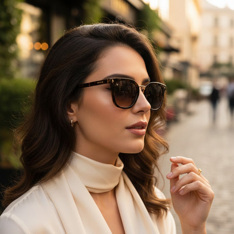 Womens oversized tortoiseshell sunglasses with gold trim and brown gradient lenses, Jack Gifts Online Lebanon