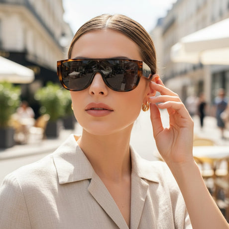 Womens oversized tortoiseshell shield sunglasses with single dark lens, Jack Gifts Online Lebanon