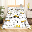 Kids white truck bedding set with yellow tractor print and pillowcases
