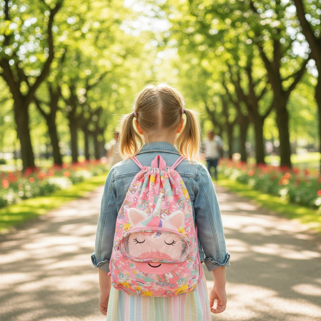 Kids pink unicorn print drawstring backpack, 25x35 cm, Jack Gifts Online Lebanon