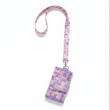Lilac unicorn trifold wallet with a 3D rainbow unicorn flap and matching pink printed neck lanyard