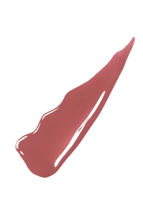 Glossy rosy mauve liquid lipstick swatch on a white background