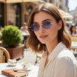 Womens rimless oval sunglasses with violet lenses and crystal set gold temples, Jack Gifts Online Lebanon