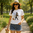 White tee with dog walk illustration and script lettering, Jack Gifts Online Lebanon