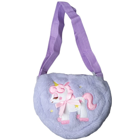 Purple Heart Shaped Plush Unicorn Bag