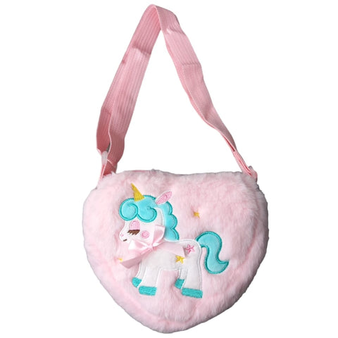 Pink Heart Shaped Plush Unicorn Bag