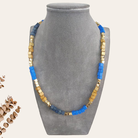 Gold Colorful Cube Beads Necklace