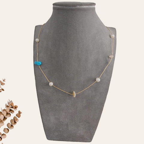 Pearl and Stone Beads Gold Chain Necklace