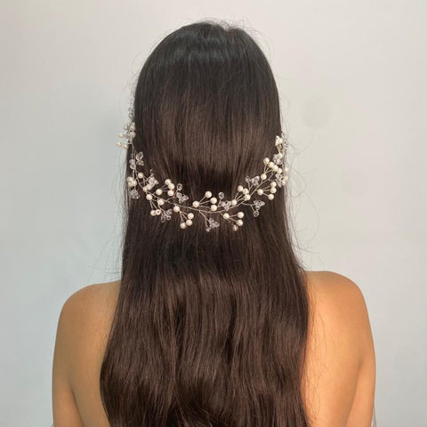 Delicate Pearl Beads Silver Bridal Headpiece 5