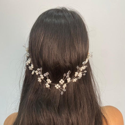 silver flower bead pearl headpiece