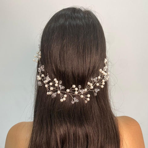 Delicate Pearl Beads Silver Bridal Headpiece 5