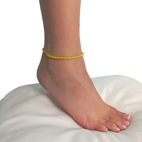 Yellow Sparkly Bead Double Chain Anklet