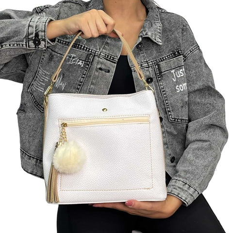 white Pompom Bag