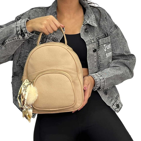 Beige Leather Alexandra Backpack