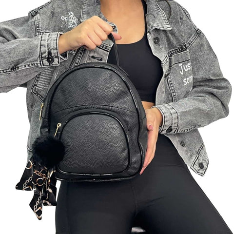 Black Leather Alexandra Backpack