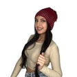 red knitted beanie with sparkles for women