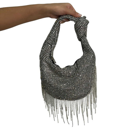 Silver Rhinestone Tassel Handbag