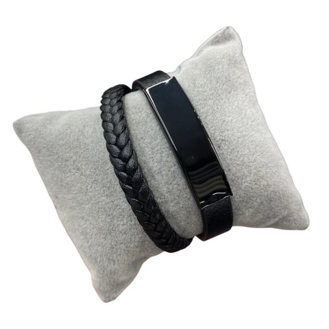 Thick Black Braided Leather Bracelet