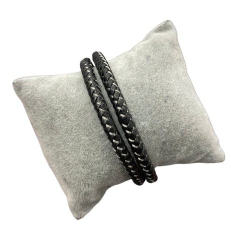 Black and Silver Braided Leather Bracelet