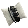 Black Braided Leather Bracelet With Metal Beads