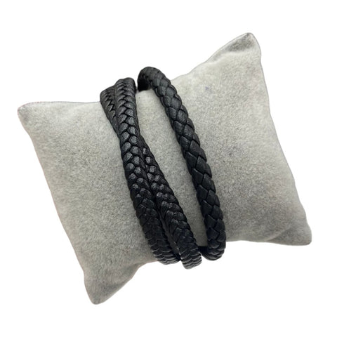 Black Thin Braided Leather Bracelet