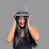 Grey Checkered Fedora Hat S-80