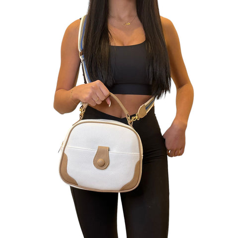 Oval Shaped Leather Crossbody Bag S-59