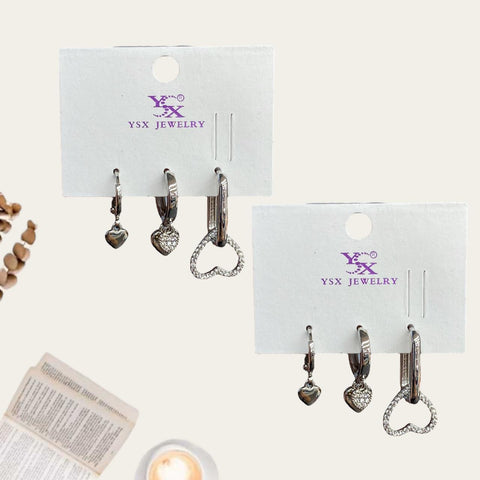 Silver Heart Hoop Earring Set
