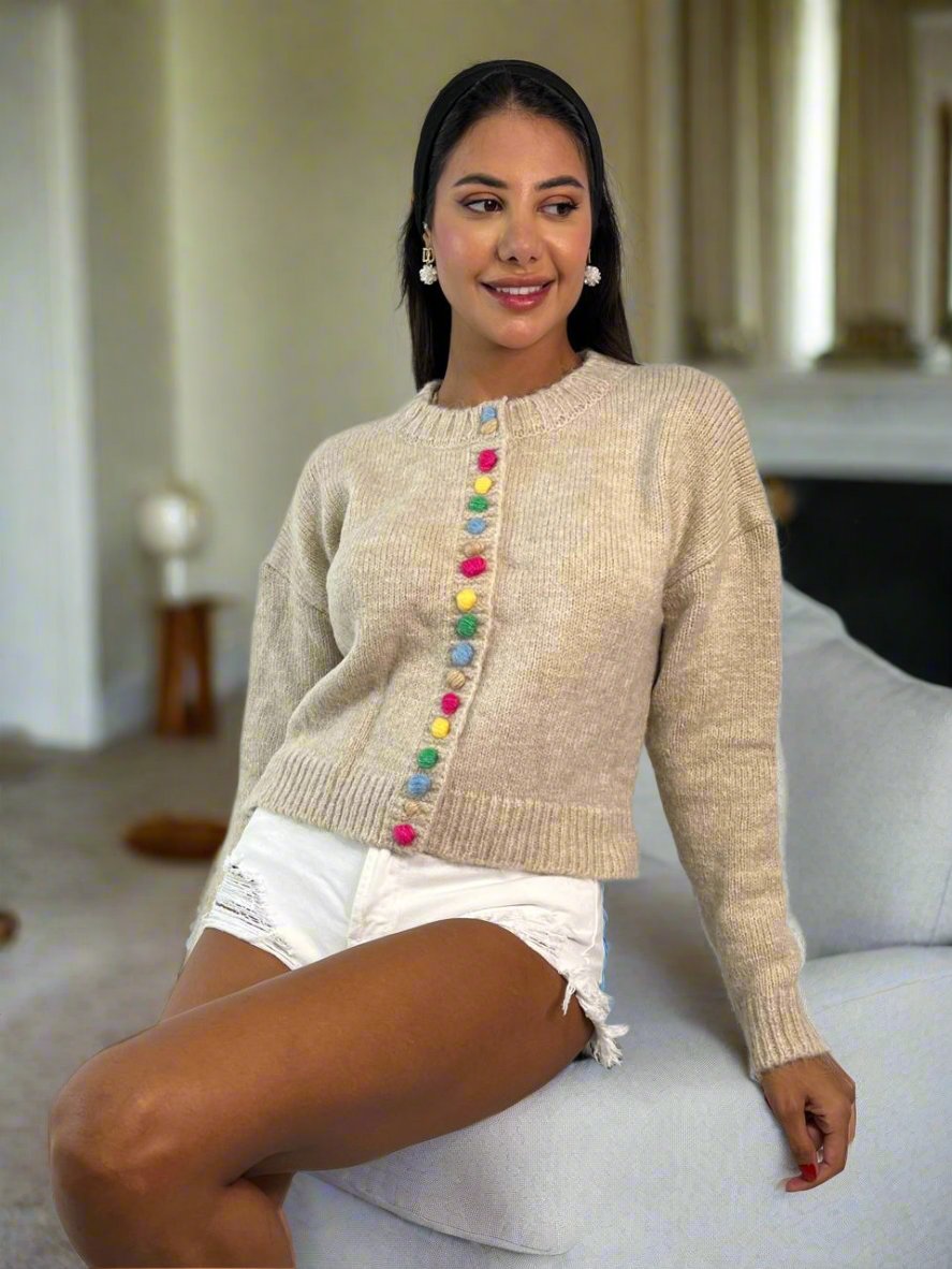 Multicolored Button Wool Cardigan
