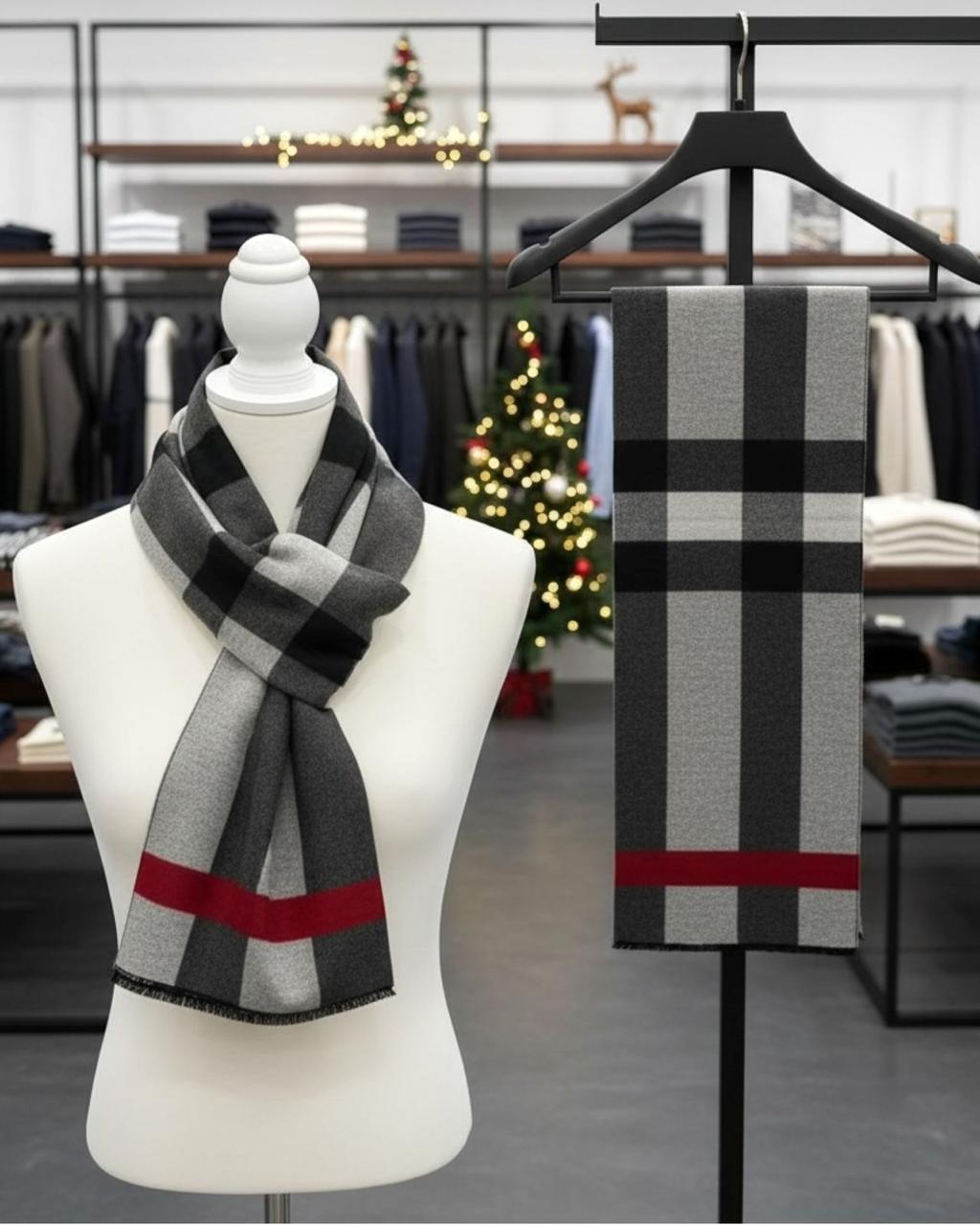 Gray and red man scarf