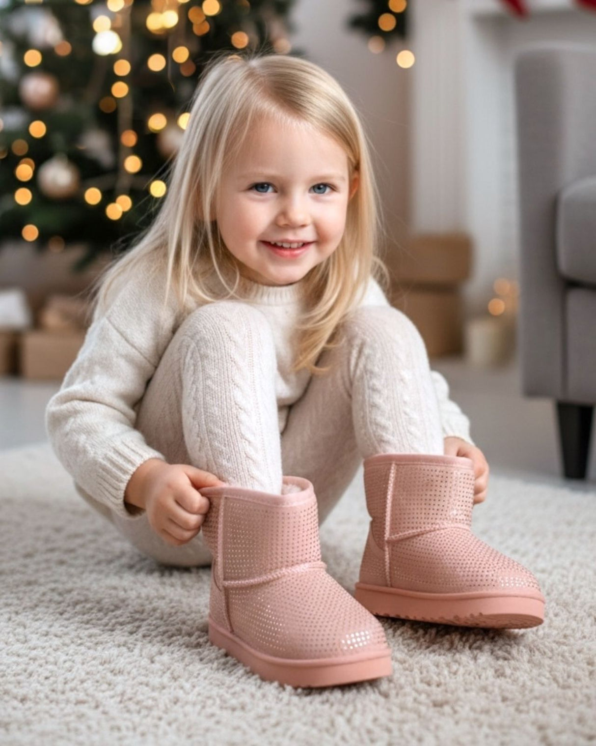 Kids Sparkly Pink Winter Boots
