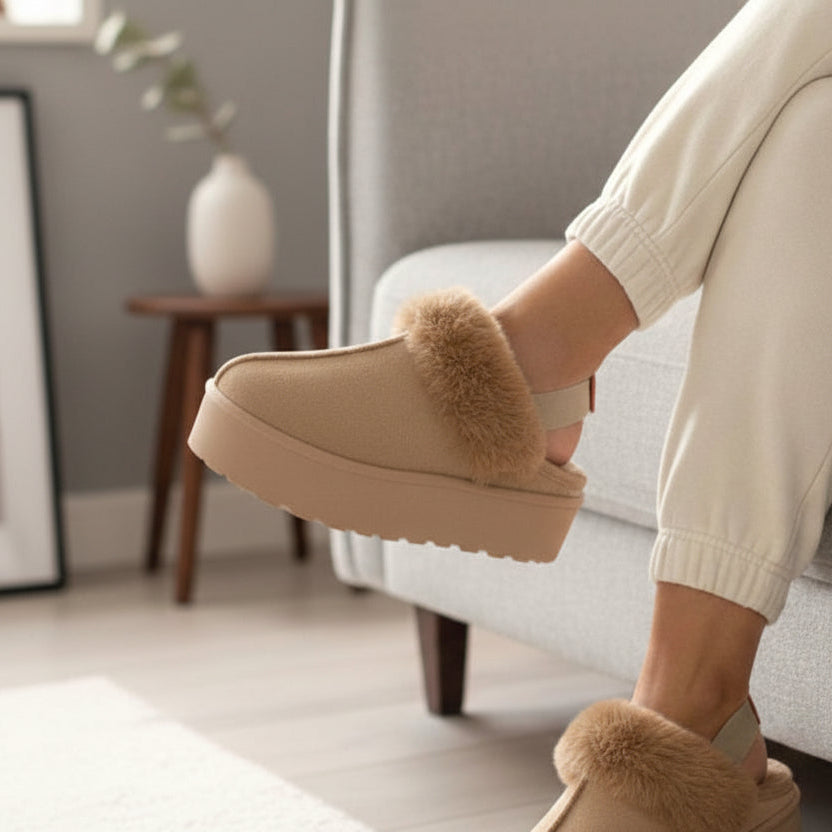 Brown fuzzy slippers