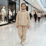 Beige Fleece Hoodie Set