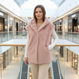 Pink fur vest with cap