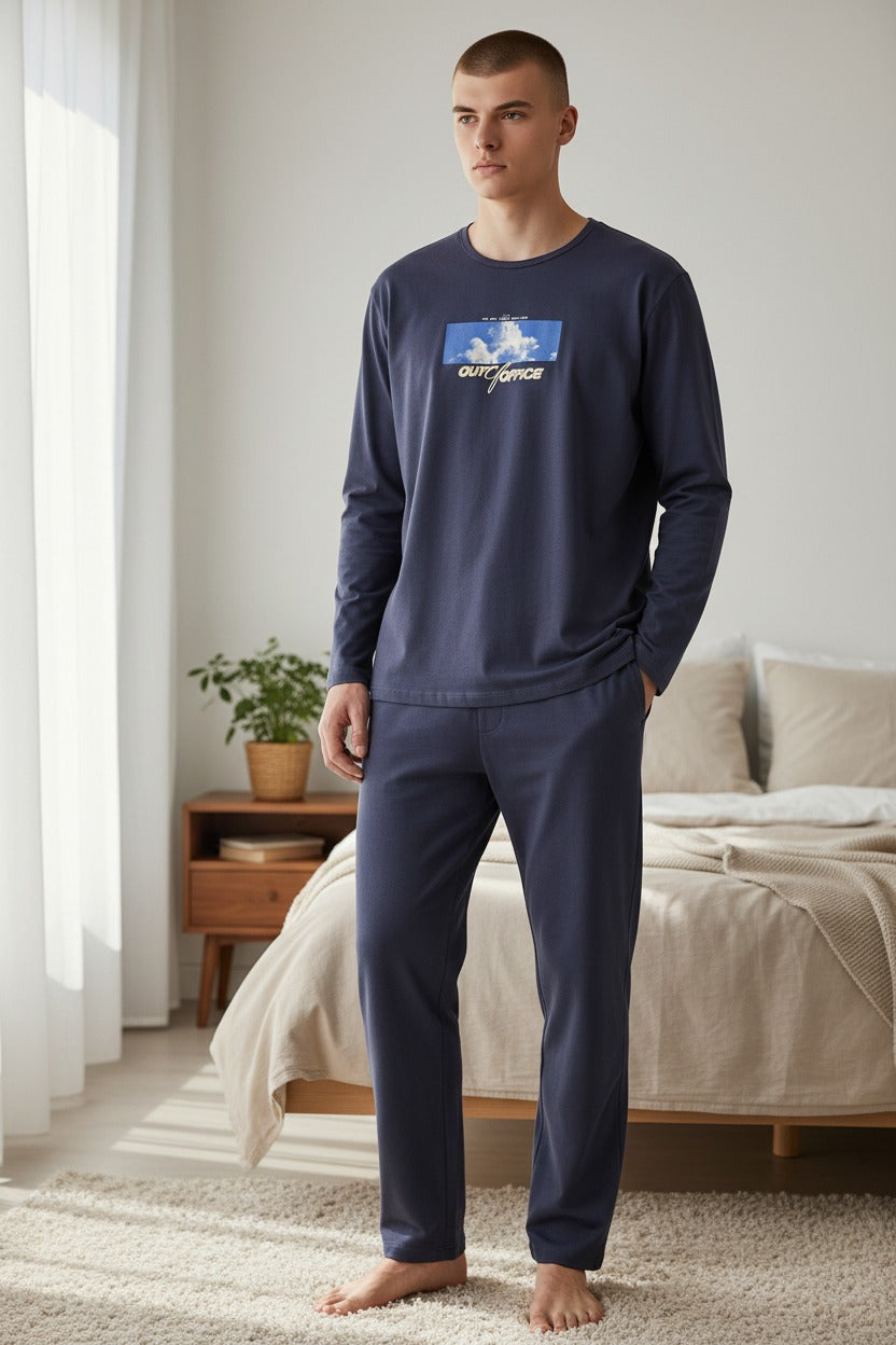 Navy Cotton Mens PJ