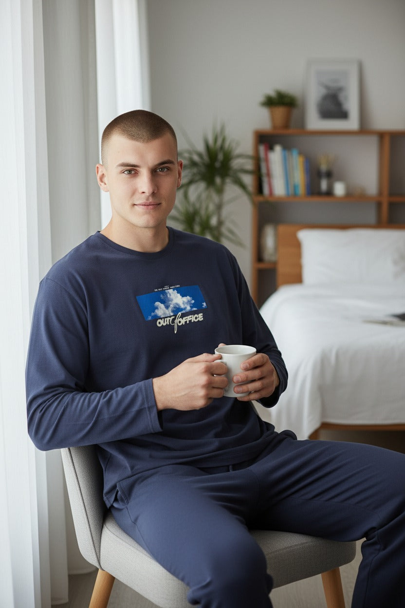 Navy Cotton Mens PJ