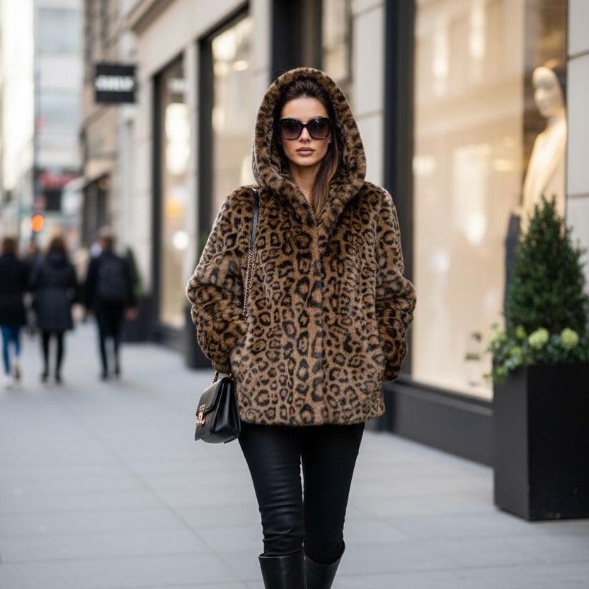 Leopard print fur jacket