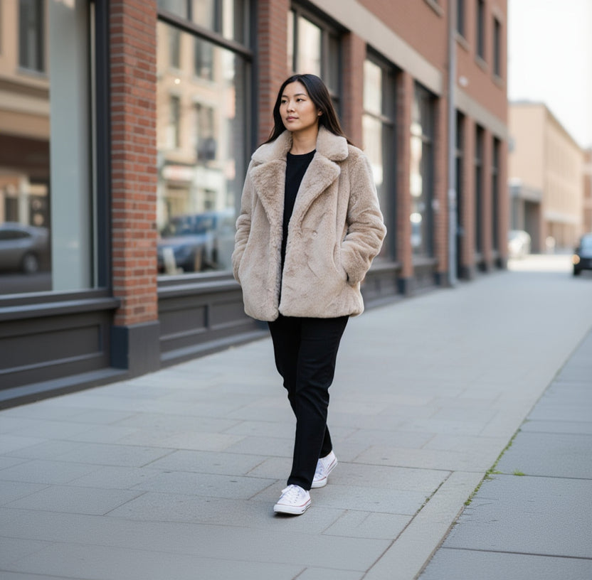Beige cozy fur jacket