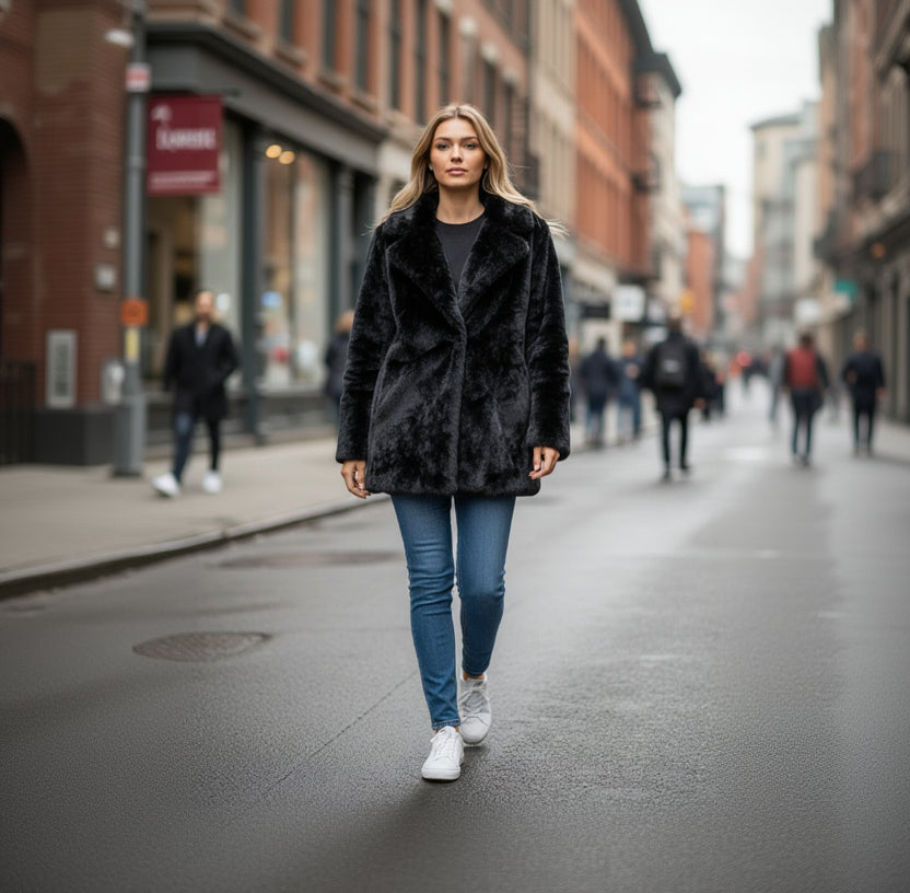 Black cozy fur jacket