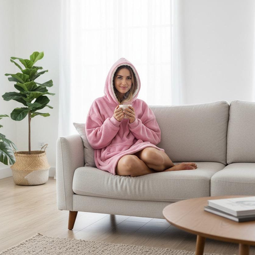 Pink hooded blanket