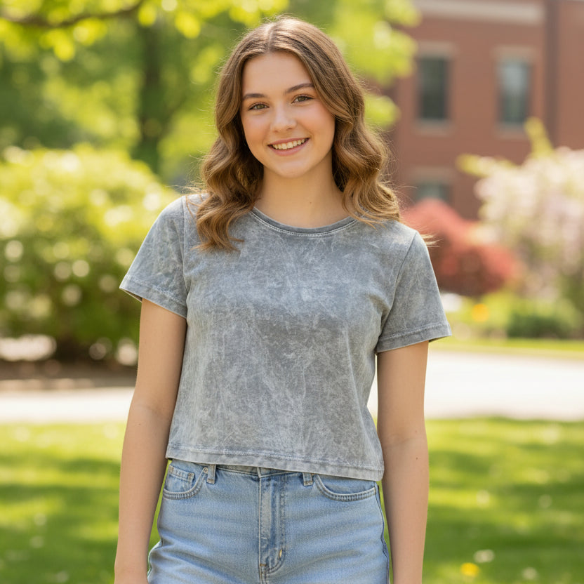Grey Washed Crop Tshirt