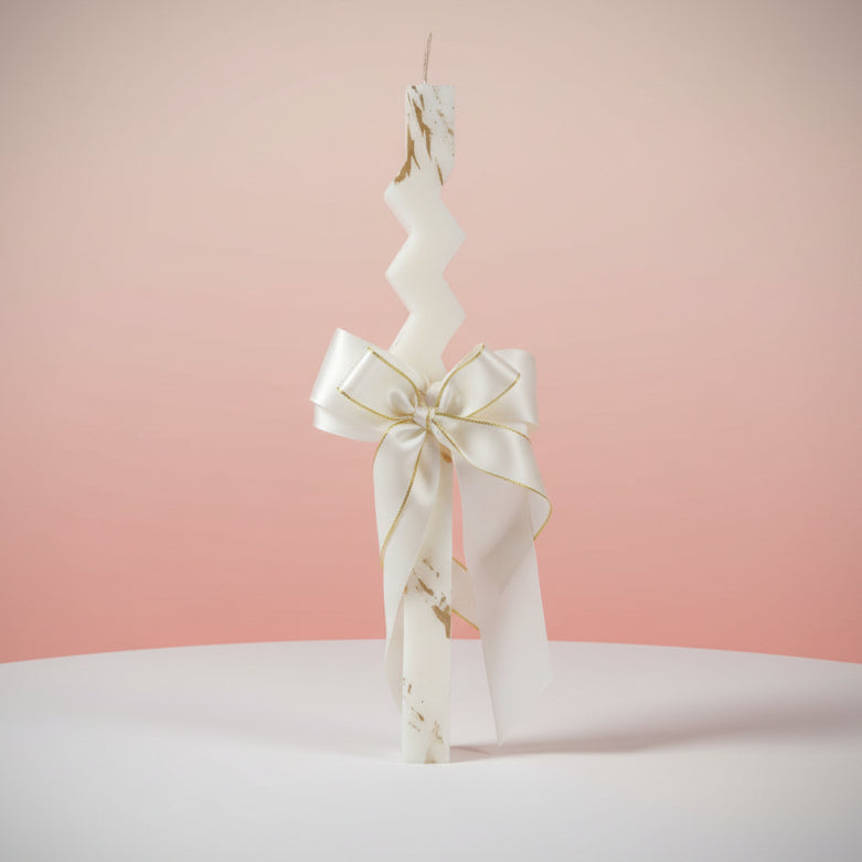 White Zigzag Bow Candle