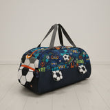 Children's bag with soccer ball design on a shelf in a store