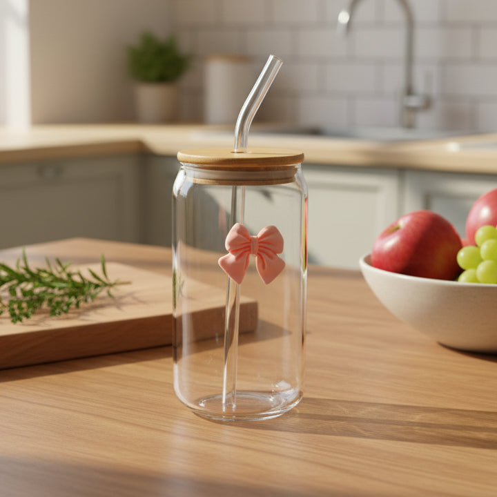 Pink Bow Glass Jar