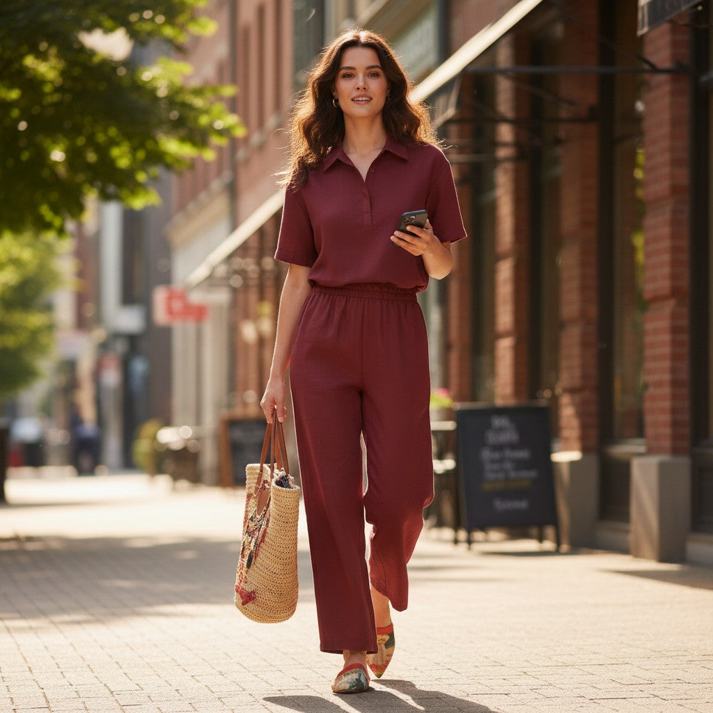 Burgundy Linen Outfit