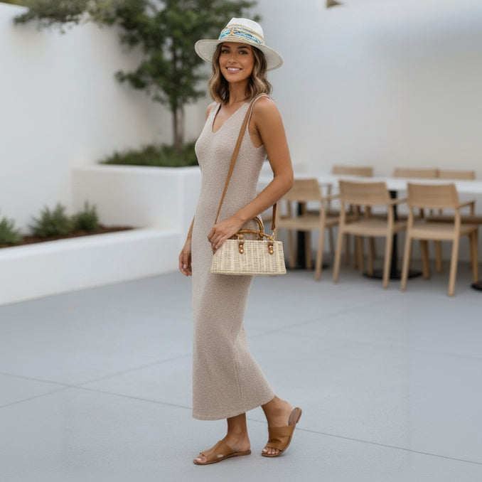 Beige Ribbed Maxi Dress