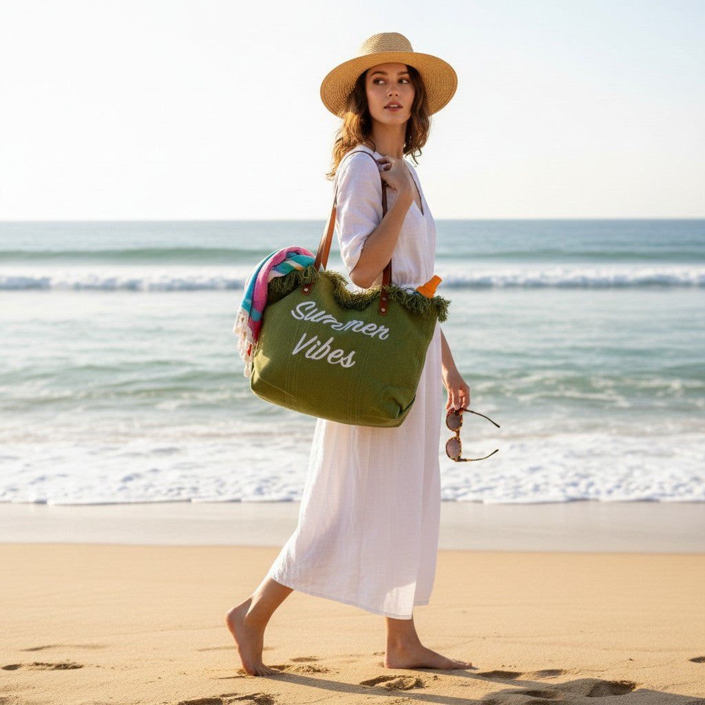 Green Summer Vibes Beach Bag