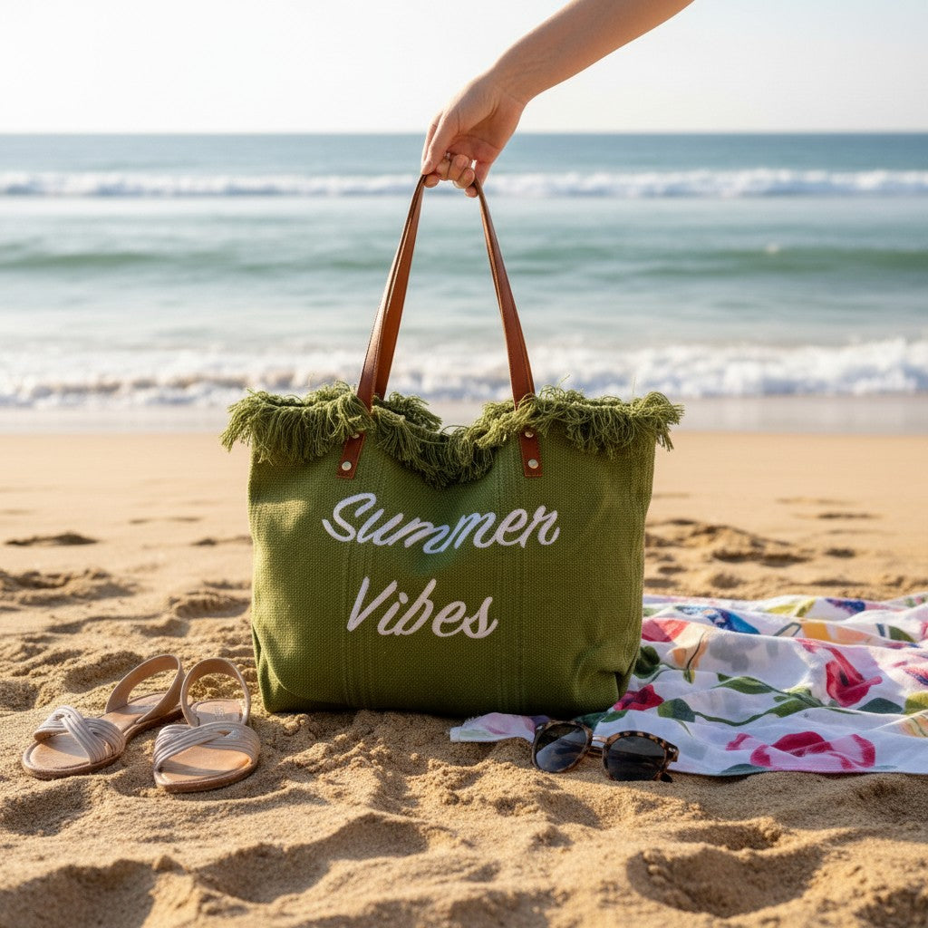 Green Summer Vibes Beach Bag