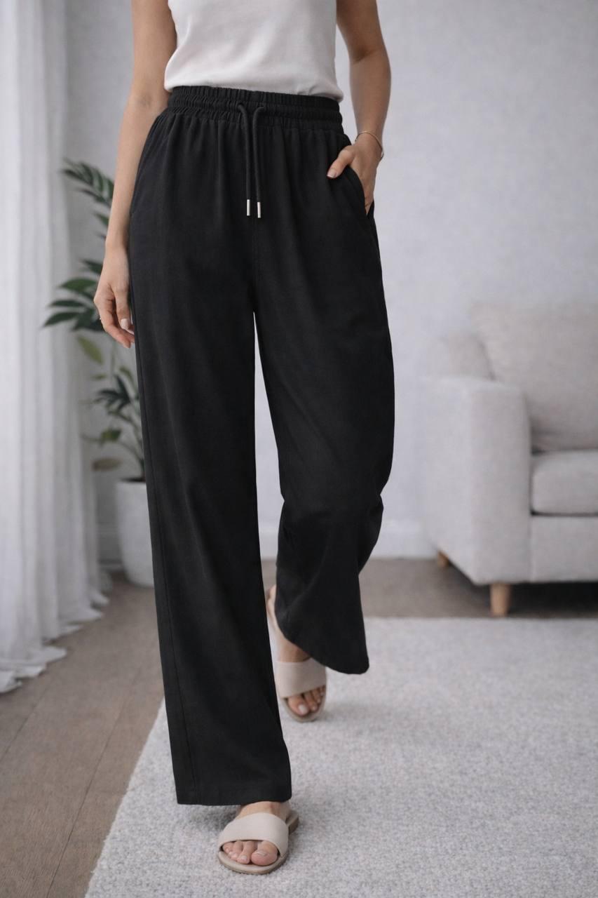 Black Linen Wide Pants